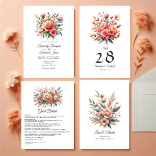 Numeração De Mesa Peach Fuzz Floral Wedding