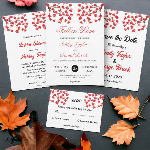 Convite Elegante Rustic Fall Red Deixa Chá de panela Boho