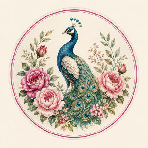 Convite Pavão de Casamento Botânico   Arte Floral Vintage