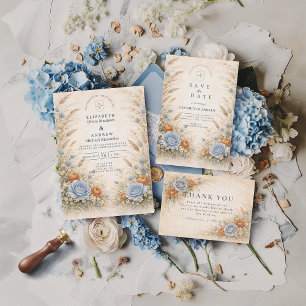Cartão RSVP Casamento no Jardim Azul Desbotado