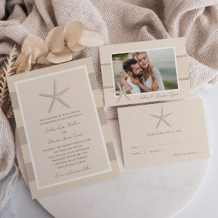 Cartão RSVP Casamento Neutral de Beige Starfish