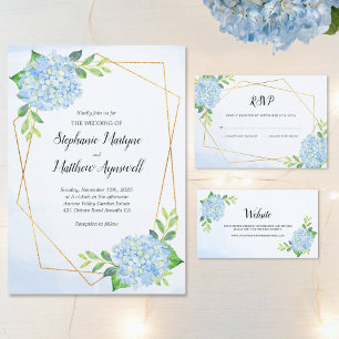 Convite Casamento de Hydrangea Azul Geométrico Moderno Flo