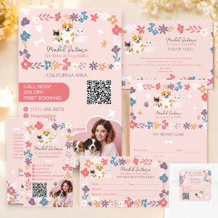 Flyer Passeador de cães bicho de estimação floral gracio