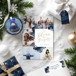 Papel De Presente Marinho Elegante Aquarela e Joias Brilham Tão Bril