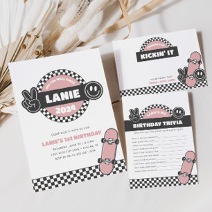 Convite Groovy Hippie Birthday, skate controlado por menin