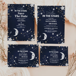 Convite Casamento da Lua Elegante Crescente Celestial