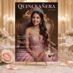 Elegante Convite de Quinze Anos Rosa Bege com Foto
