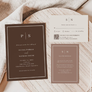 Convite Casamento Minimalista Marrom e Elegante com Borda 