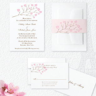Convite Cherry Blossoms em Casamento Rosa