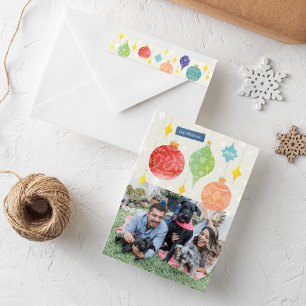 Cartão De Festividades Ornações de Aquarela Feriado Natal Dois Foto