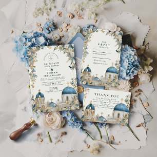 Cartão De Agradecimento Casamento Botânico Santorini Blue Domes