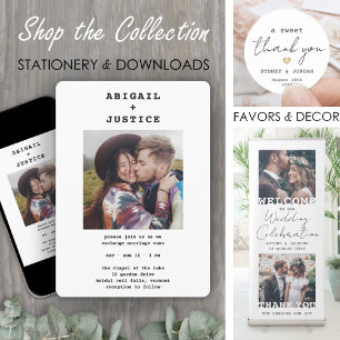 Convite Casamento de Foto QR RSVP All-In-One Chic Typewrit