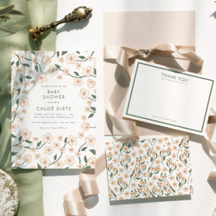 Cartão De Agradecimento Chá de fraldas Floral Boho Vintage