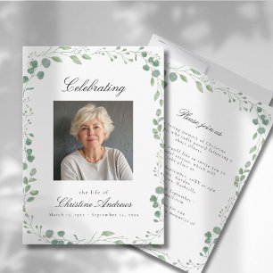 Convite Eucalipto Celebração da Vida Funeral Branco