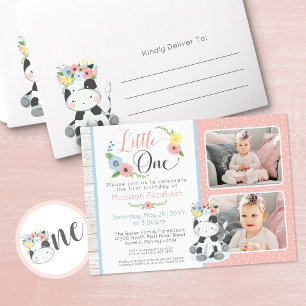 Adesivo Redondo Bebê Vaca Floral Número Um Festas De primeiro aniv