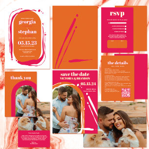 Reserve A Data Casamento com arco cor-de-rosa-laranja de Neon-Cor
