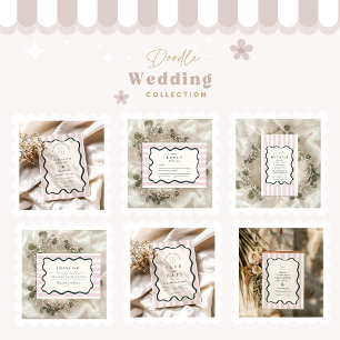 Reserve A Data Casamento de Frame de Onda de Doodle Rosa