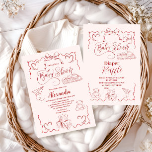 Convite Chá de fraldas do Arco de brinquedos de porta rosa