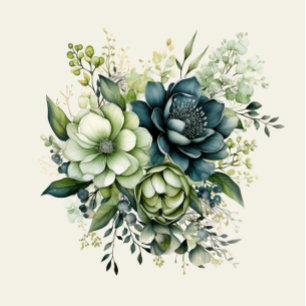 Flores aquáticas verdes azuis Convite para Casamen