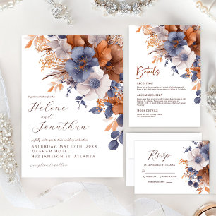 Cartão De Agradecimento Casamento de ferrugem azul-Elegante Floral
