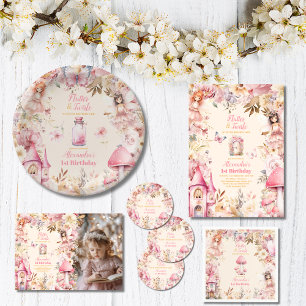 Cartão De Agradecimento Foto primeiro aniversario de Jardim Floral de Fada