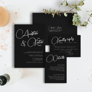 Cartão De Informações Detalhes de casamento com roteiro minimalista pret