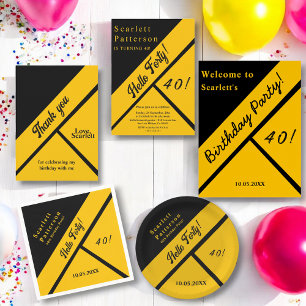 Convite Elegante aniversário de 40 anos Preto E Dourado De
