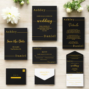 Cartão RSVP Casamento Chic Dourado E Preto Simples Moderno