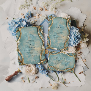 Cartão De Agradecimento Casamento com Corda Costeira Vintage no Oceano