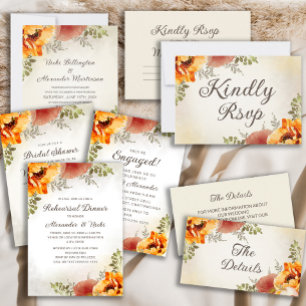 Convite Casamento de Florença Floral de Florença Laranja Q