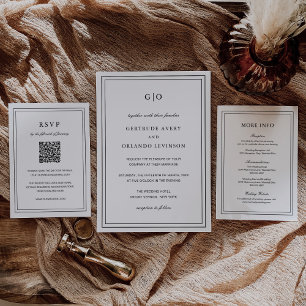 Cartão De Informações Casamento Elegante Clássico Branco e Negro Gertrud