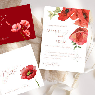 Convite Simples De Casamento Floral De Crimson Red