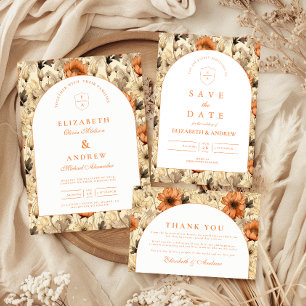 Cartão De Agradecimento Elegante Casamento Botânico de Outono