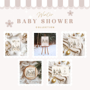 Convite Boho Winter Cottage Chá de fraldas de Natal