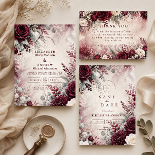 Convite Casamento de Inverno Burgundy Elegante