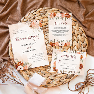 Convite Rustic Orange Boho   Casamento com Blush Watercolo