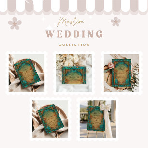 Cartão De Agradecimento Casamento Islâmico no Jardim Azul Vintage