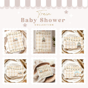 Cartão De Informações Registro do Chá de fraldas do comboio com aquarela