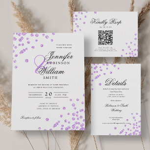 Reserve A Data Confetti Roxo de Casamento de Script Elegante