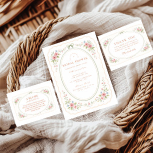 Convite Chá de Noiva Floral Folclórico Vintage