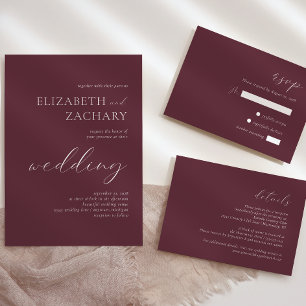 Convite Casamento Simples de Script Branco da Burgundy