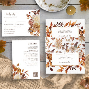 Convite Autumn Modern Watercolor Terracotta Wedding