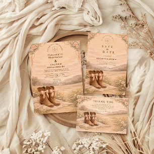Convite Botas de Cowboy com Laço Ocidental Casamento