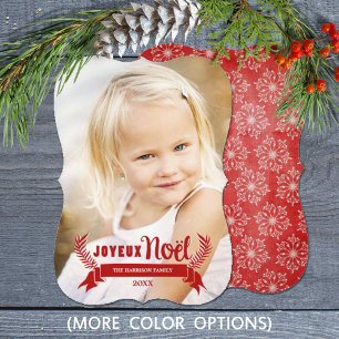 Cartão De Festividades Elegante Joyeux Noel Rustic Snowflakes Foto Red