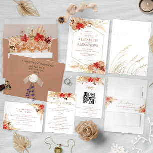Convite Gilded Watercolor Boho Floral   Terracotta Wedding