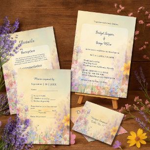 Cartão RSVP Casamento com Pastel Wildflower Meadow Barn