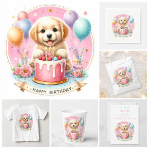 Camiseta Para Bebê Puppy Labrador - Pastel giro - Aniversário