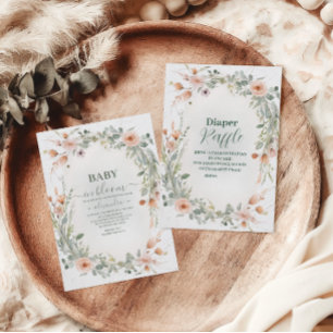 Convite Bebê Floral Blush Elegante em Chá Bloqueado