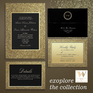 Informações Cartão de Detalhes de Casamento Chic Dourado e Pre