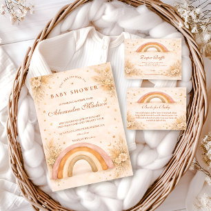 Cartão De Informações Neutral Boho Arrasar Chá de Bebê Arco-íris